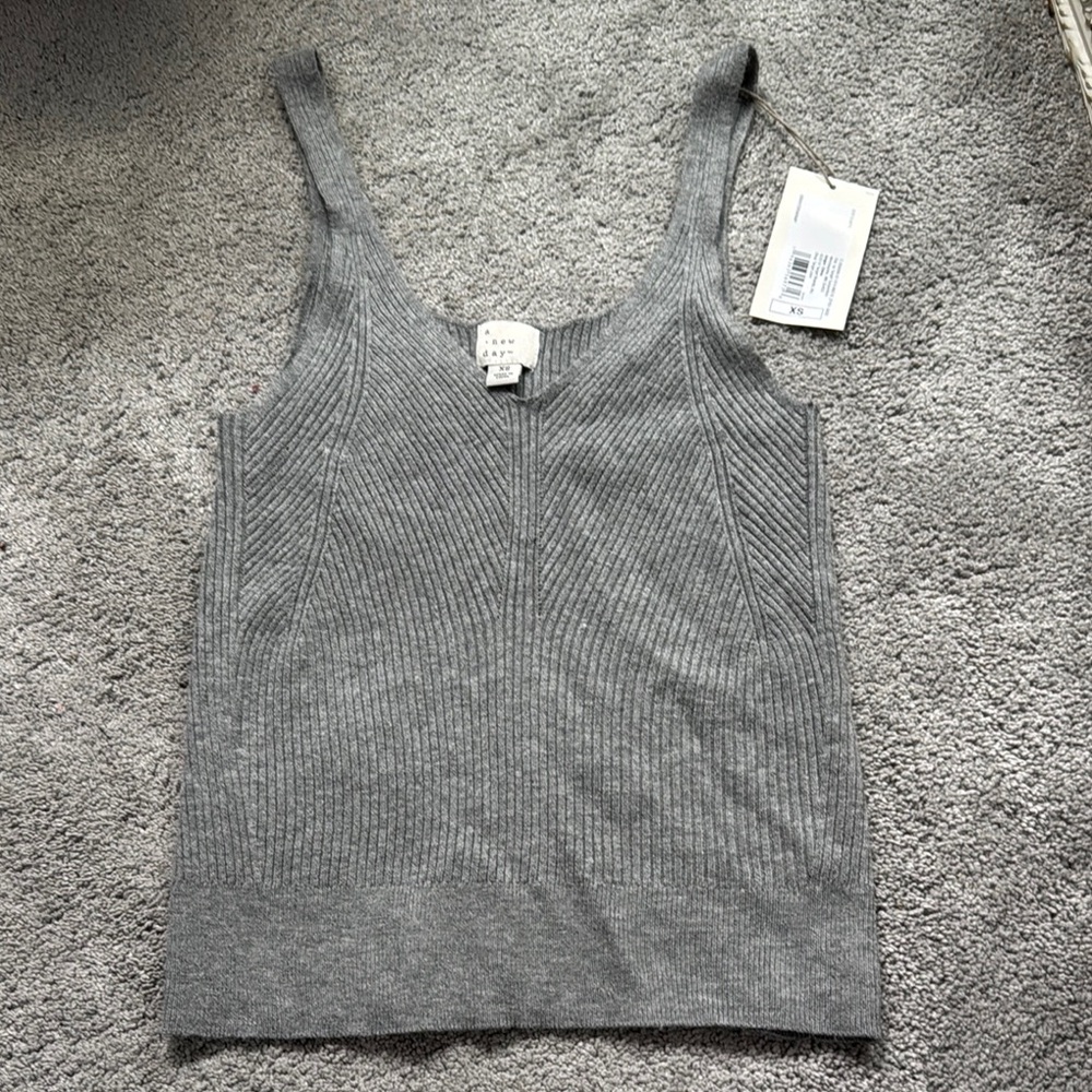 Gray Ribbed Knit Tank Top. A New Day